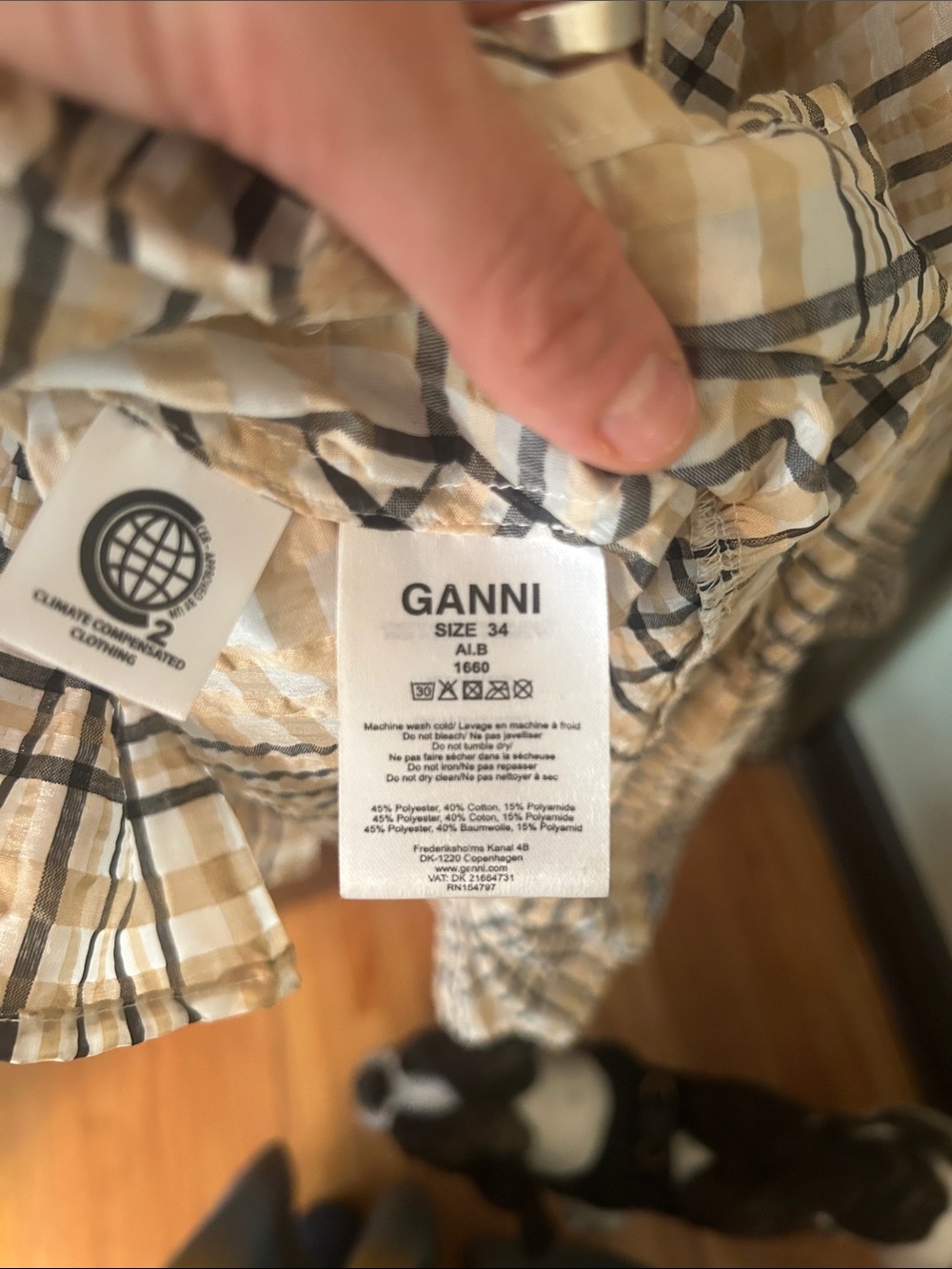 GANNI Smocked Sundress in Beige and Black Plaid - Picture 14 of 14